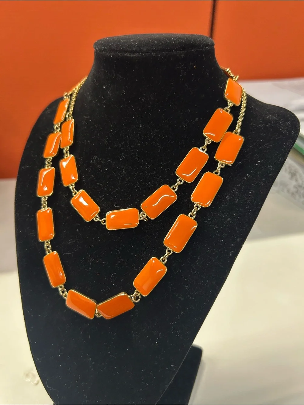 Kate Spade orange enameled layering necklace